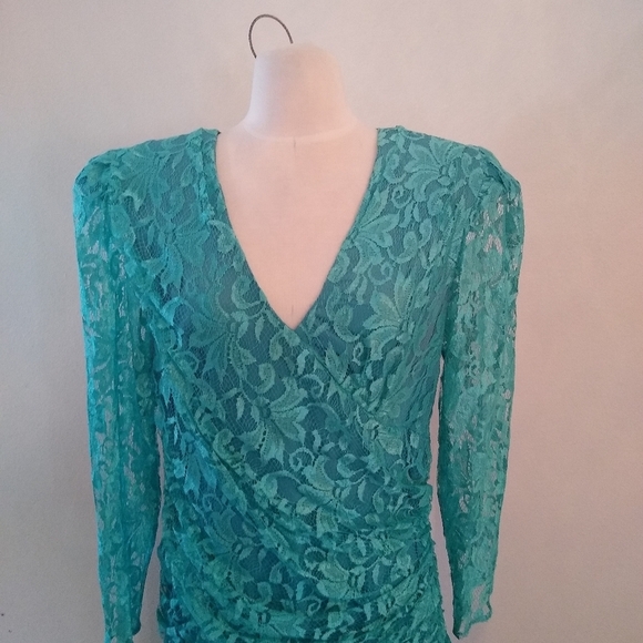 Vintage A La Carte Sea Green Lace Dress, Size 15/16 - Picture 3 of 12